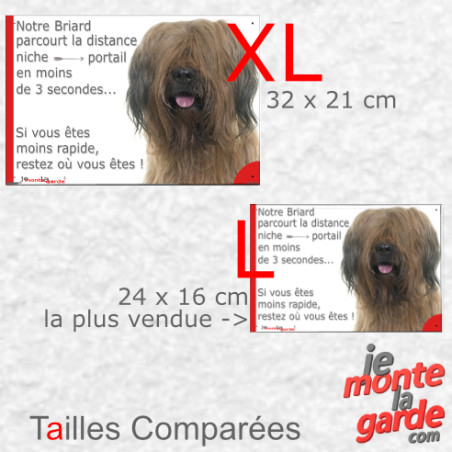 Briard fauve marron, plaque humour "parcourt distance Niche-Portail, moins 3 secondes rapide" photo Berger de Brie comparaison d