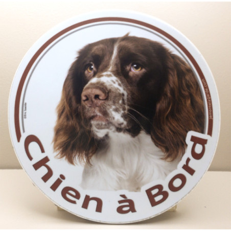 Springer Spaniel foie et blanc, sticker voiture rond photo "Chien à Bord" résiste pluie soleil gel, idée cadeau, 2 tailles E