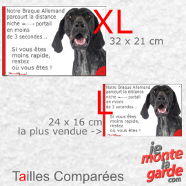 Braque Allemand, plaque humour "distance Niche-Portail 3 secondes" 3 Tailles D