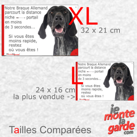 Braque Allemand, plaque humour "distance Niche-Portail 3 secondes" 3 Tailles D