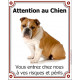 Bulldog Anglais Fauve, Plaque Portail Attention au Chien verticale, panneau pancarte affiche