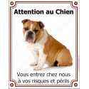 Bulldog Anglais, plaque verticale "Attention au Chien" 25 cm VLC