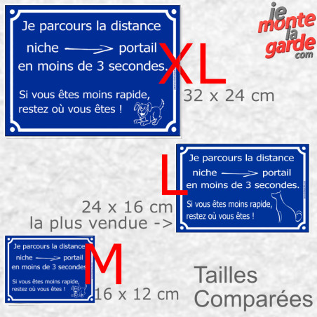 Pancarte humour chien “Niche-portail en moins de 3 secondes” 4 Tailles