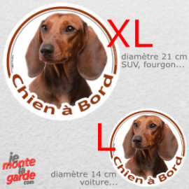 Teckel à poils ras, sticker voiture rond "Chien à Bord" 2 Tailles
