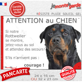 Rottweiler tête, plaque portail humour "Attention au Chien, Jetez Vous au Sol, courage" drôle photo Rott résiste intempéries