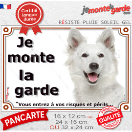 Berger Blanc Suisse Tête, Plaque portail "Je Monte la Garde, entrez à vos risques et périls" photo résiste intempéries