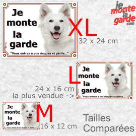 Berger Blanc Suisse, plaque portail photo "Je Monte la Garde, vous entrez à vos risques et périls" 3 tailles E