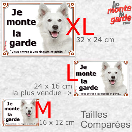 Pancarte portail Berger Blanc Suisse “Je monte la garde” 4 Tailles