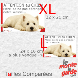 Plaque portail humour "Attention au Chien, Merci de ne pas déranger notre Westie" résiste pluie soleil gel, 3 Tailles D