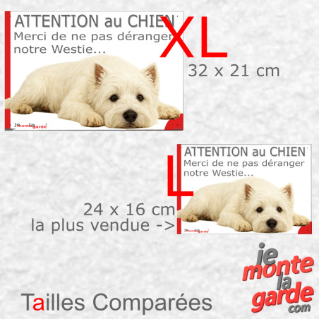 Plaque portail humour "Attention au Chien, Merci de ne pas déranger notre Westie" résiste pluie soleil gel, 3 Tailles D