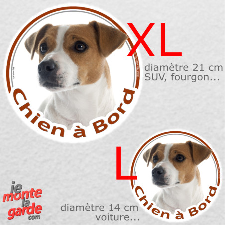 Jack Russell Terrier, sticker voiture rond "Chien à Bord" 2 Tailles