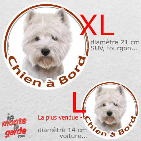Westie, sticker voiture rond photo "Chien à Bord" résiste pluie soleil gel, idée cadeau, 2 Tailles D