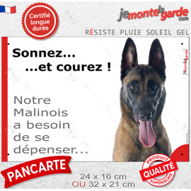 Pancarte portail Attention au Chien humour "Sonnez et courez, notre Malinois a besoin de se dépenser" Berger Belge photo