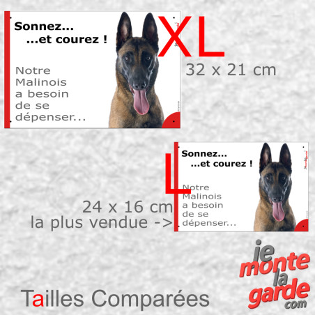 Berger Belge Malinois, plaque portail extérieur humour photo "Sonnez et Courez, besoin se dépenser !" 2 tailles D