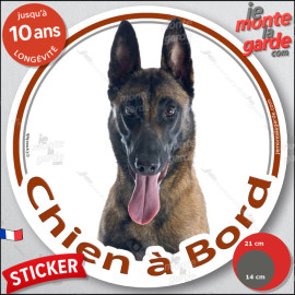 Berger Belge Malinois Tête, sticker autocollant rond "Chien à Bord" disque adhésif vitre voiture, résiste pluie soleil gel, idée
