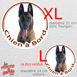 Berger Belge Malinois, sticker voiture rond photo "Chien à Bord" résiste pluie soleil gel, idée cadeau, 2 tailles D