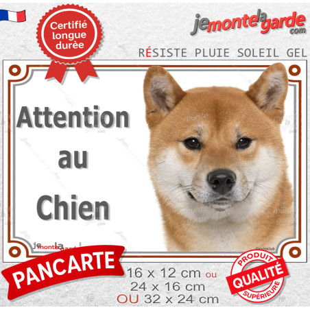 Shiba Inu Japonais rouge avec urajiro, plaque portail extérieur "Attention au Chien" photo résiste intempéries