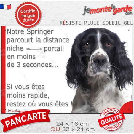 Springer Anglais Spaniel noir, plaque humour "parcourt distance Niche-Portail en moins de 3 secondes" 2 tailles D