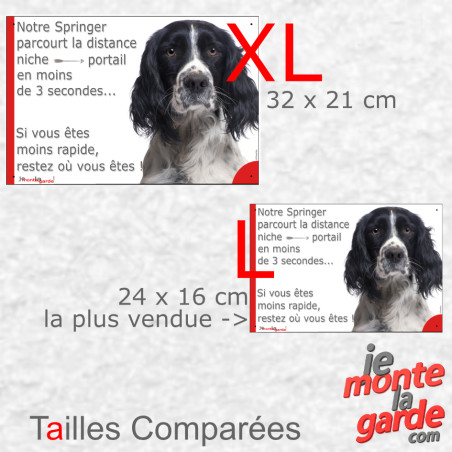 Springer Anglais Spaniel noir, plaque humour "parcourt distance Niche-Portail en moins de 3 secondes" 2 tailles D