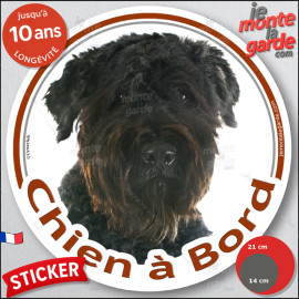 Bouvier des Flandres Tête, sticker autocollant rond "Chien à Bord" Disque photo adhésif vitre voiture auto, résiste à l'extérieu