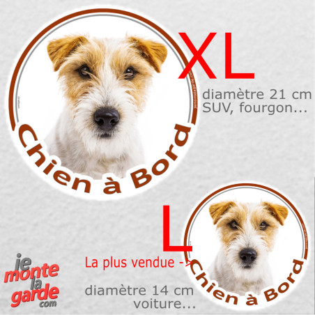 Jack Russell à poils durs, sticker rond voiture photo "Chien à Bord" résiste à l'extérieur, idée cadeau 2 Tailles D