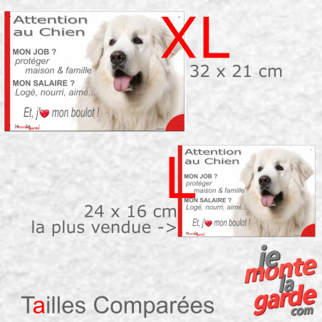 Montagne des Pyrénées tout blanc, plaque extérieure humour photo "Attention au Chien, j'aime mon boulot" 3 Tailles JOB D