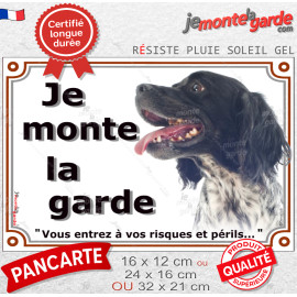 Epagneul Breton Noir et Blanc, Plaque portail "Je Monte la Garde, vous entrez à vos risques périls" photo, résiste à l'extérieur