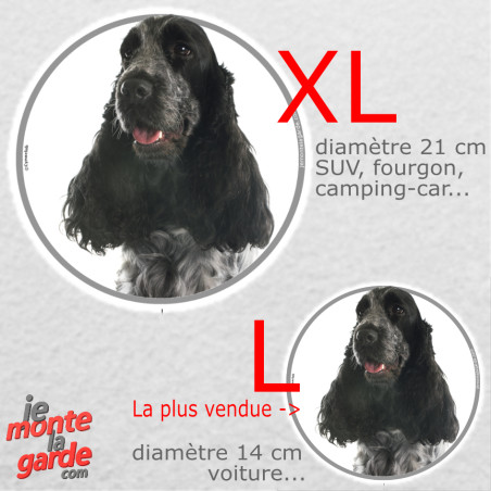Cocker Anglais bleu, sticker autocollant rond "photo" résiste dehors, 2 tailles D