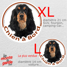 Cocker Anglais noir et feu, sticker voiture rond photo "Chien à Bord" résiste à l'extérieur, idée cadeau, 2 tailles D