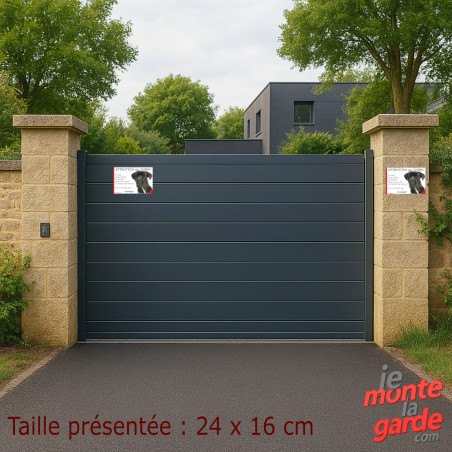 Cane Corso noir, plaque portail humour "Attention au Chien, se montre, Jetez Vous au Sol, attendez secours, courage" 2 tailles D