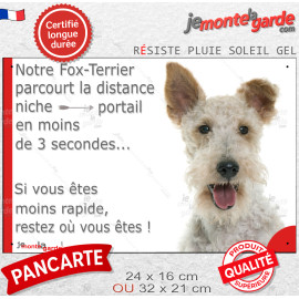 Fox-Terrier poils durs, plaque extérieure humour "parcourt distance Niche-Portail moins 3 secondes, attendez des secours" photo 