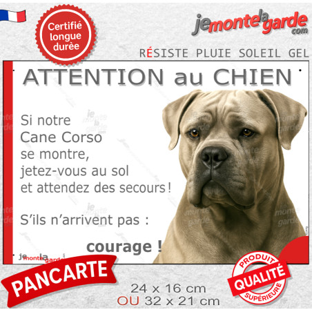 Cane Corso froment, plaque portail humour photo "Attention au Chien, montre, jetez-vous au sol et attendez secours" résiste à l'