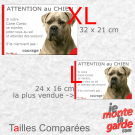 Cane Corso gris froment, plaque portail humour extérieur "Attention au Chien, Jetez Vous au Sol, attendez secours" 2 tailles D