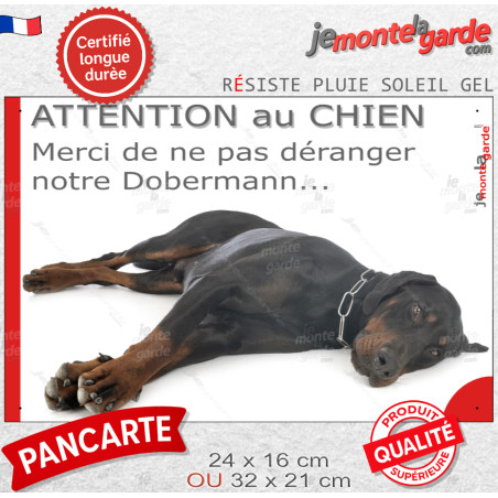 Plaque portail humour "Attention au Chien, Merci de ne pas déranger notre Dobermann noir et feu"photo résiste À l'extérieur, idé