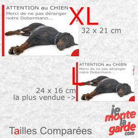 Plaque portail humour photo "Attention au Chien, Merci de ne pas déranger notre Dobermann noir et feu" 2 tailles D