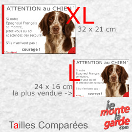 Epagneul Français, plaque portail humour photo "Attention au Chien, Jetez Vous au Sol, attendez des secours" 2 tailles D