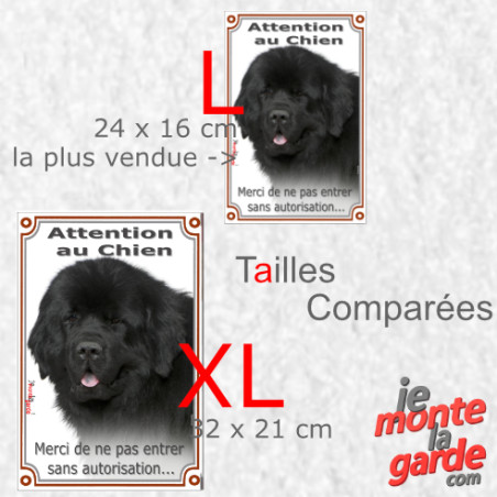 Terre Neuve noir, plaque verticale "Attention au Chien, merci de ne pas entrer sans autorisation" résiste dehors, 2 tailles D