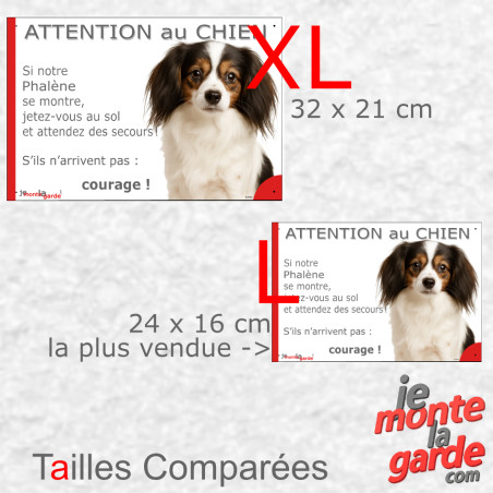 Epagneul Nain Continental Phalène, plaque portail humour "Attention au Chien Jetez Vous au Sol attendez des secours" 2 tailles D
