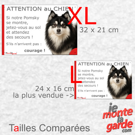 Pomsky noir et blanc, plaque portail humour photo "Attention au Chien, Jetez Vous au Sol et attendez des secours" 2 tailles D