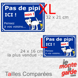 Plaque bleue "Pas de pipi ICI, pensez à vos voisins !" Résiste dehors, 4 Tailles