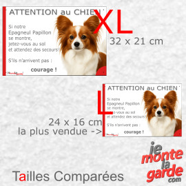 Epagneul Nain Continental Papillon, plaque portail humour "Attention au Chien, Jetez Vous au Sol, attendez secours" 2 tailles E