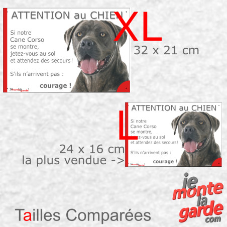 Cane Corso gris bleu, plaque portail humour photo "Attention au Chien, Jetez Vous au Sol et attendez des secours" 2 tailles D