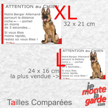 Berger Allemand poils courts, plaque humour "Attention au Chien, parcourt distance Niche-Portail moins 3 secondes" 2 tailles D Berger Allemand poils courts, plaque humour "Attention au Chien, parcourt distance Niche-Portail moins 3 secondes" 2 tailles D