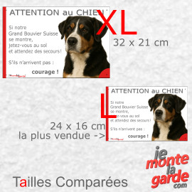 Grand Bouvier Suisse, plaque portail humour "Attention au Chien, Jetez Vous au Sol, attendez des secours" 2 tailles D