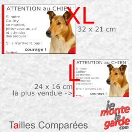 Colley zibeline à poils courts, plaque portail humour "Attention au Chien, Jetez Vous au Sol, attendez des secours" 2 tailles D