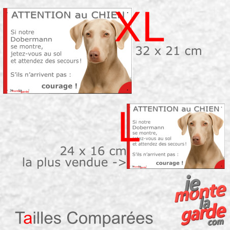 Dobermann Isabelle, plaque portail humour photo "Attention au Chien, Jetez Vous au Sol, attendez de secours" 2 tailles JET D