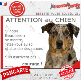 Beauceron Arlequin, plaque portail humour photo "Attention au Chien, Jetez Vous au Sol et attendez des secours" Berger Beauce bl