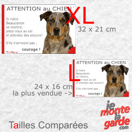 Beauceron Arlequin, plaque portail humour photo "Attention au Chien, Jetez Vous au Sol, attendez des secours" 2 tailles D