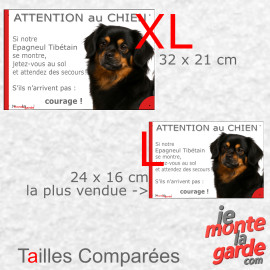 Epagneul Tibétain noir et feu, plaque portail humour photo "Attention au Chien, Jetez Vous au Sol, attendez secours" 2 tailles E