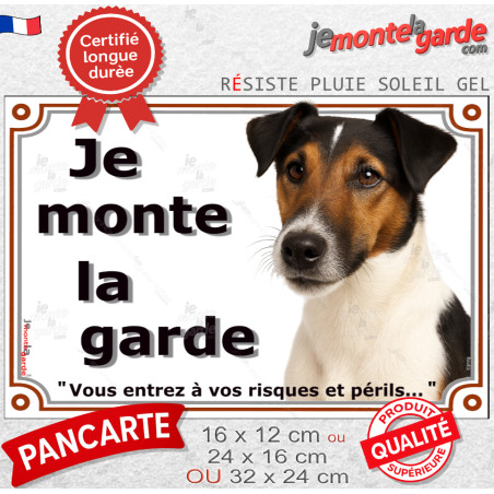 Fox Terrier tricolore à poils lisses Tête, plaque portail photo "Je Monte la Garde, vous entrez à vos risques et périls" résiste